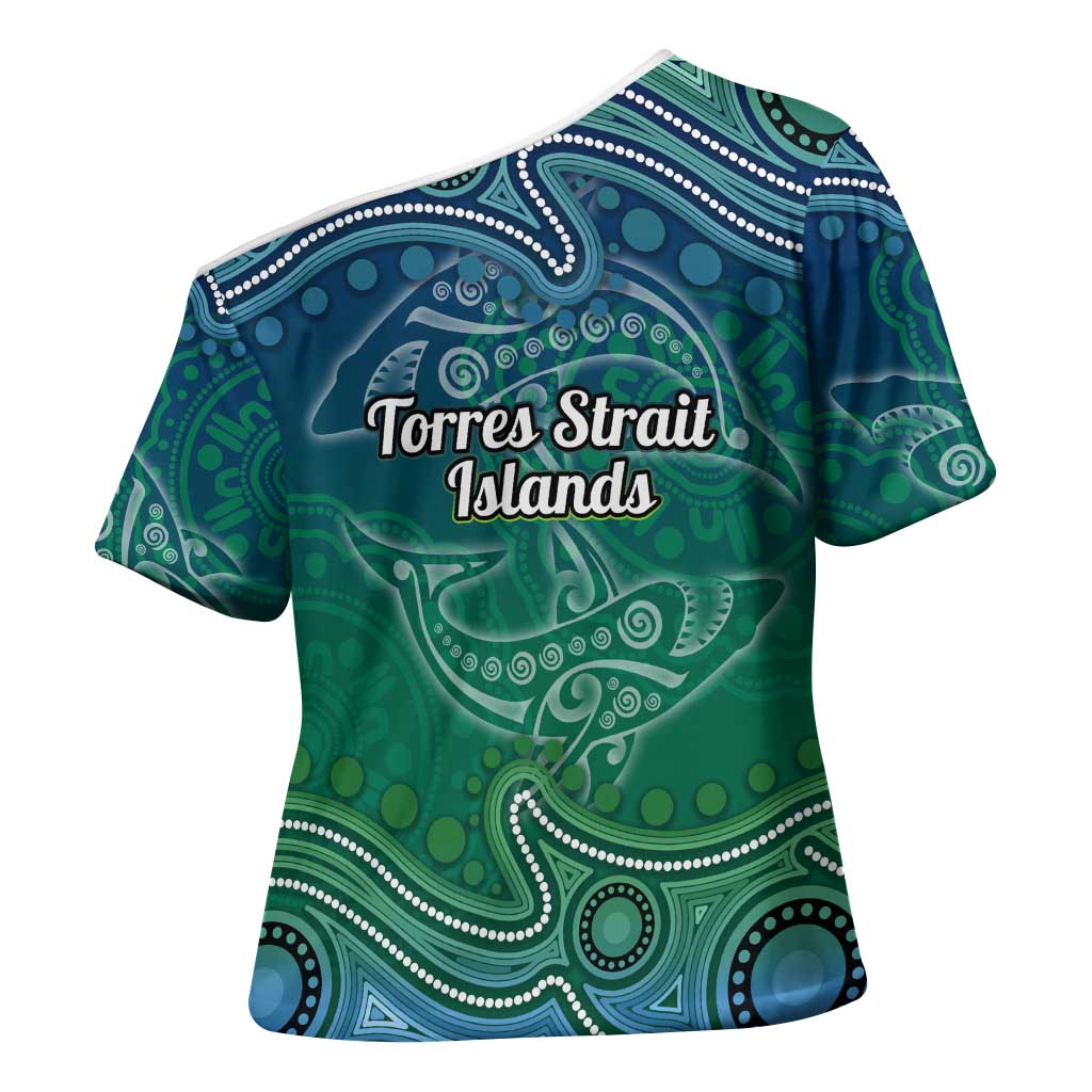 Torres Strait Islands Cross Shoulder Shirt Shark Indigenous Australian Tribal Dot Art