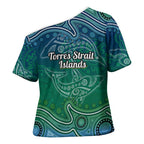 Torres Strait Islands Cross Shoulder Shirt Shark Indigenous Australian Tribal Dot Art