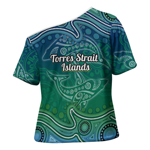 Torres Strait Islands Cross Shoulder Shirt Shark Indigenous Australian Tribal Dot Art