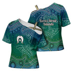 Torres Strait Islands Cross Shoulder Shirt Shark Indigenous Australian Tribal Dot Art