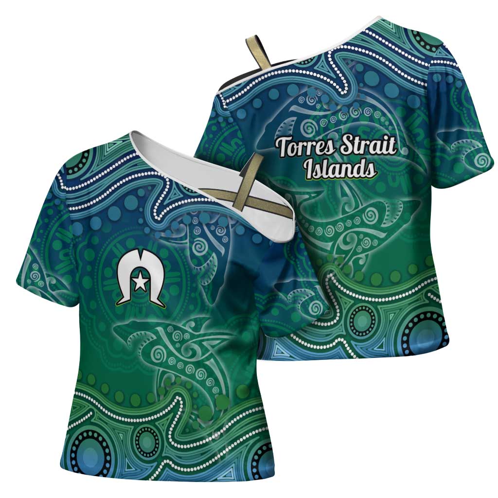 Torres Strait Islands Cross Shoulder Shirt Shark Indigenous Australian Tribal Dot Art