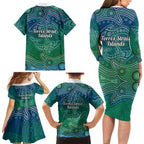 Torres Strait Islands Family Matching Long Sleeve Bodycon Dress and Hawaiian Shirt Shark Indigenous Australian Tribal Dot Art