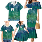 Torres Strait Islands Family Matching Mermaid Dress and Hawaiian Shirt Shark Indigenous Australian Tribal Dot Art
