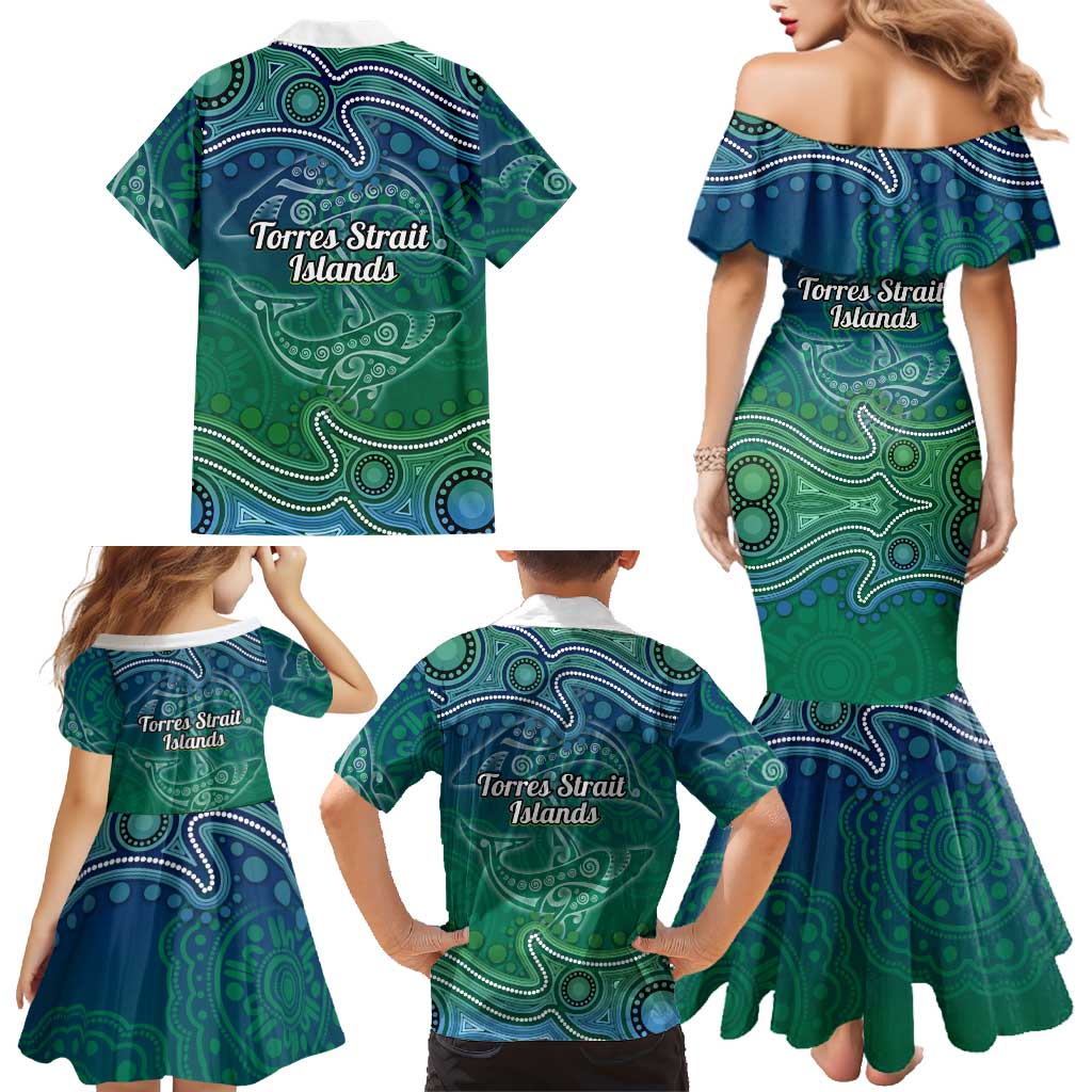 Torres Strait Islands Family Matching Mermaid Dress and Hawaiian Shirt Shark Indigenous Australian Tribal Dot Art