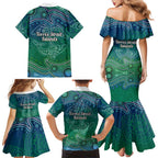 Torres Strait Islands Family Matching Mermaid Dress and Hawaiian Shirt Shark Indigenous Australian Tribal Dot Art