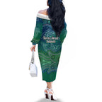 Torres Strait Islands Family Matching Off The Shoulder Long Sleeve Dress and Hawaiian Shirt Shark Indigenous Australian Tribal Dot Art