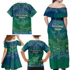 Torres Strait Islands Family Matching Off Shoulder Maxi Dress and Hawaiian Shirt Shark Indigenous Australian Tribal Dot Art