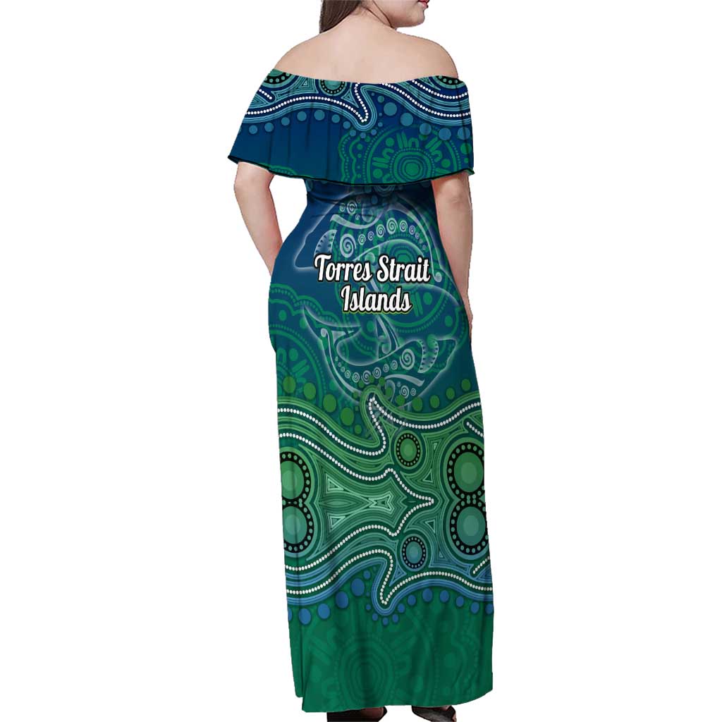 Torres Strait Islands Family Matching Off Shoulder Maxi Dress and Hawaiian Shirt Shark Indigenous Australian Tribal Dot Art