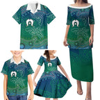 Torres Strait Islands Family Matching Puletasi and Hawaiian Shirt Shark Indigenous Australian Tribal Dot Art