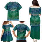 Torres Strait Islands Family Matching Puletasi and Hawaiian Shirt Shark Indigenous Australian Tribal Dot Art