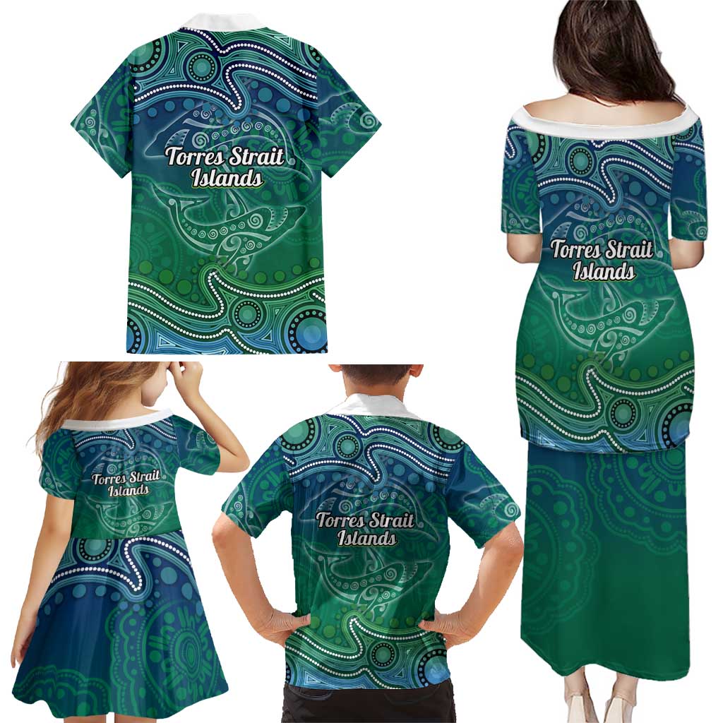 Torres Strait Islands Family Matching Puletasi and Hawaiian Shirt Shark Indigenous Australian Tribal Dot Art