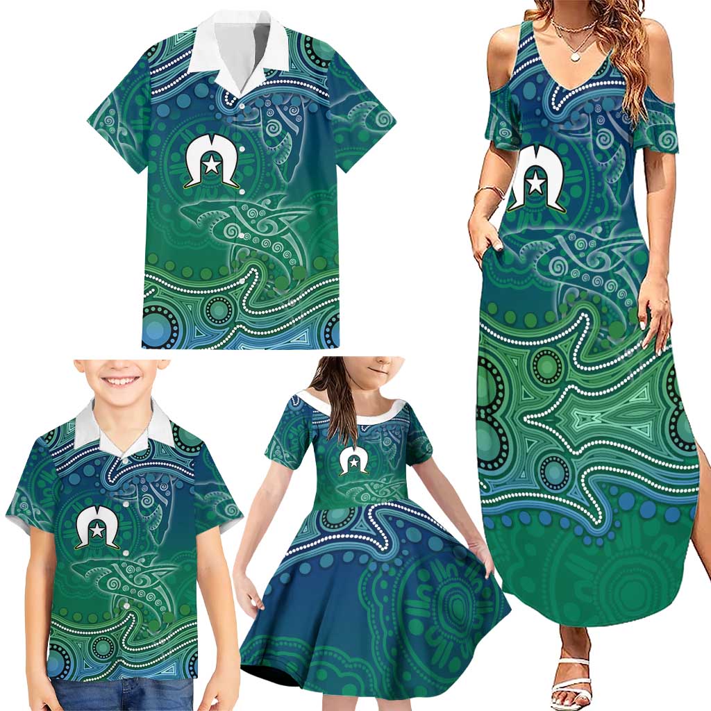 Torres Strait Islands Family Matching Summer Maxi Dress and Hawaiian Shirt Shark Indigenous Australian Tribal Dot Art