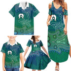 Torres Strait Islands Family Matching Summer Maxi Dress and Hawaiian Shirt Shark Indigenous Australian Tribal Dot Art