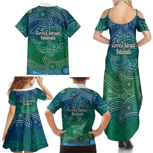 Torres Strait Islands Family Matching Summer Maxi Dress and Hawaiian Shirt Shark Indigenous Australian Tribal Dot Art