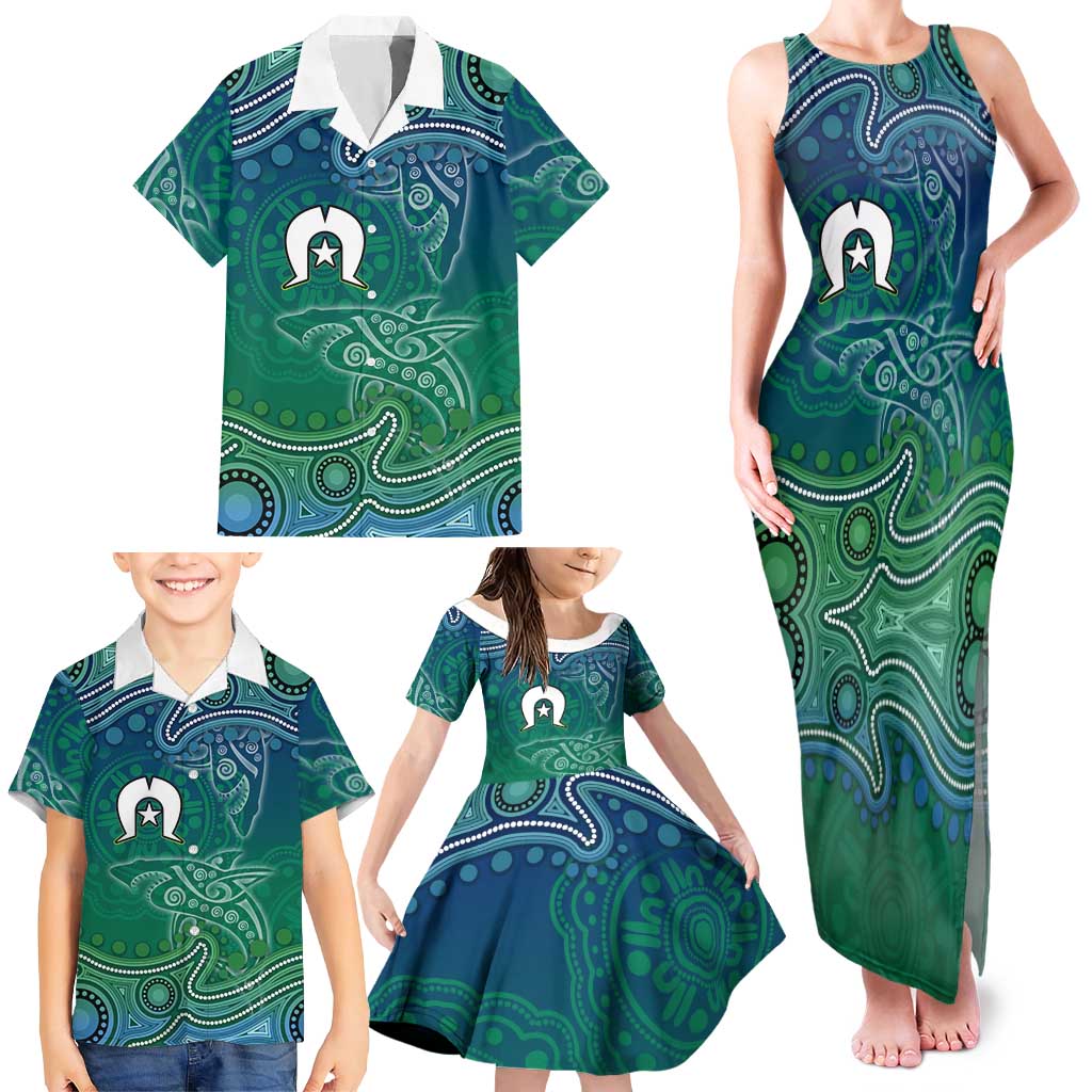 Torres Strait Islands Family Matching Tank Maxi Dress and Hawaiian Shirt Shark Indigenous Australian Tribal Dot Art