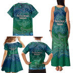 Torres Strait Islands Family Matching Tank Maxi Dress and Hawaiian Shirt Shark Indigenous Australian Tribal Dot Art