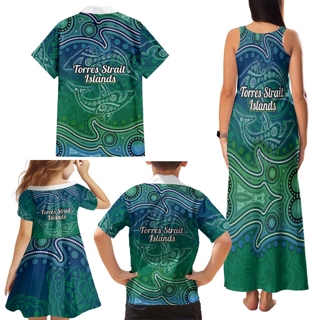 Torres Strait Islands Family Matching Tank Maxi Dress and Hawaiian Shirt Shark Indigenous Australian Tribal Dot Art