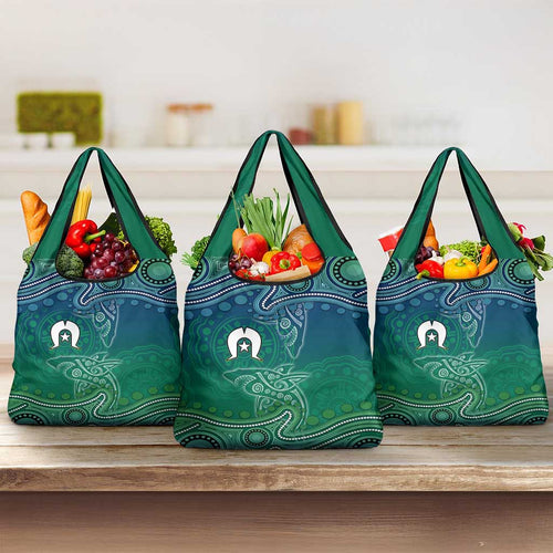 Torres Strait Islands Grocery Bag Shark Indigenous Australian Tribal Dot Art