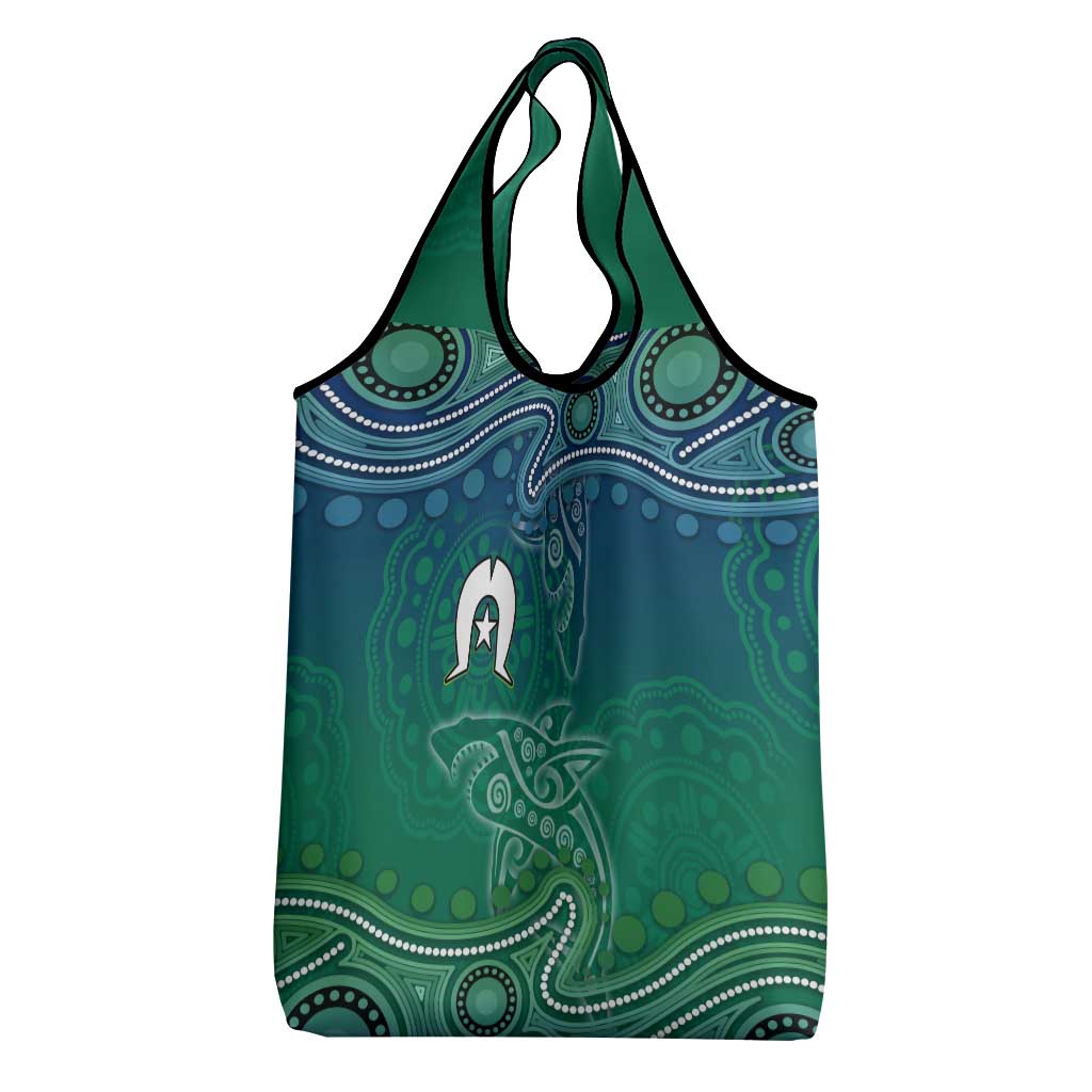 Torres Strait Islands Grocery Bag Shark Indigenous Australian Tribal Dot Art