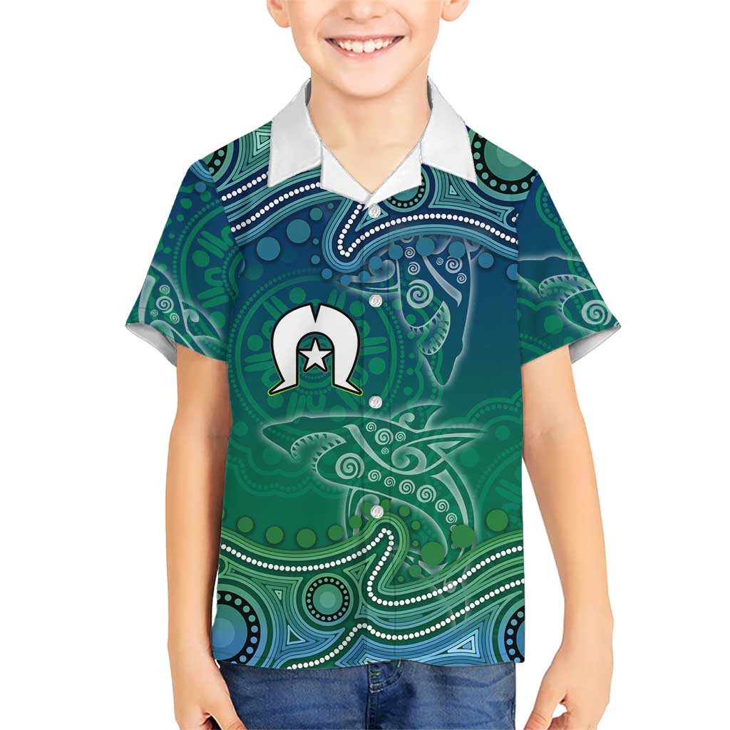 Torres Strait Islands Kid Hawaiian Shirt Shark Indigenous Australian Tribal Dot Art