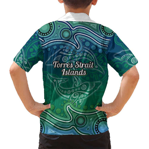 Torres Strait Islands Kid Hawaiian Shirt Shark Indigenous Australian Tribal Dot Art