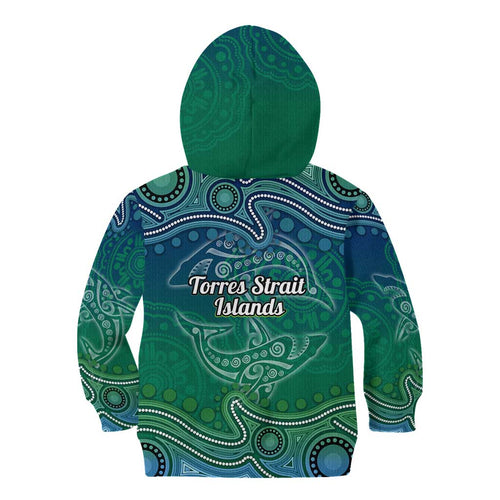 Torres Strait Islands Kid Hoodie Shark Indigenous Australian Tribal Dot Art
