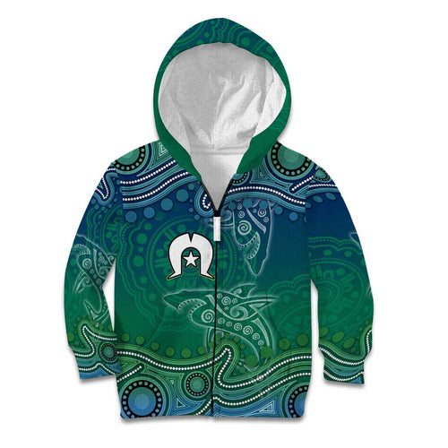 Torres Strait Islands Kid Hoodie Shark Indigenous Australian Tribal Dot Art