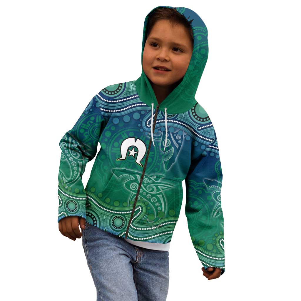 Torres Strait Islands Kid Hoodie Shark Indigenous Australian Tribal Dot Art