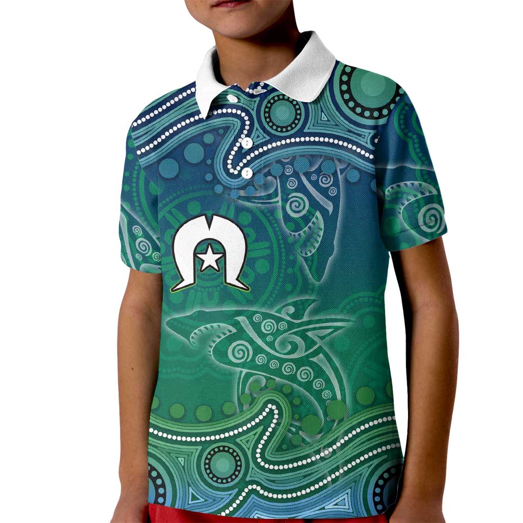 Torres Strait Islands Kid Polo Shirt Shark Indigenous Australian Tribal Dot Art