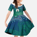 Torres Strait Islands Kid Short Sleeve Dress Shark Indigenous Australian Tribal Dot Art