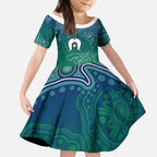 Torres Strait Islands Kid Short Sleeve Dress Shark Indigenous Australian Tribal Dot Art