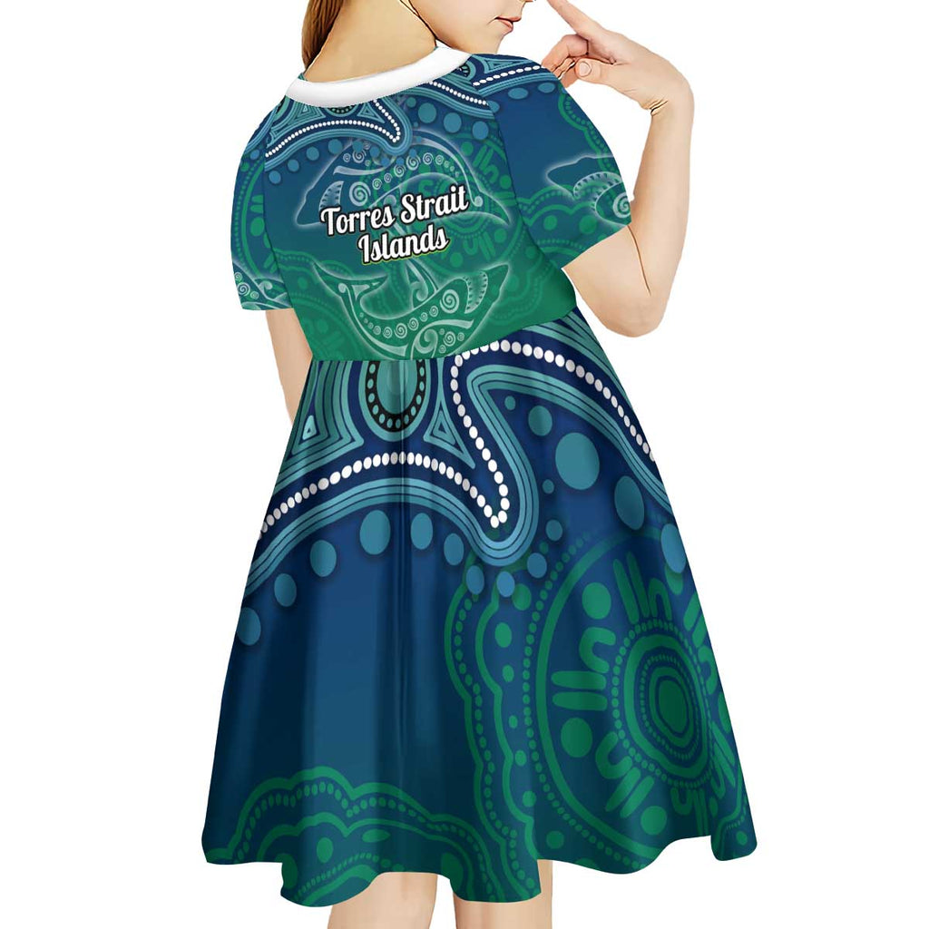 Torres Strait Islands Kid Short Sleeve Dress Shark Indigenous Australian Tribal Dot Art