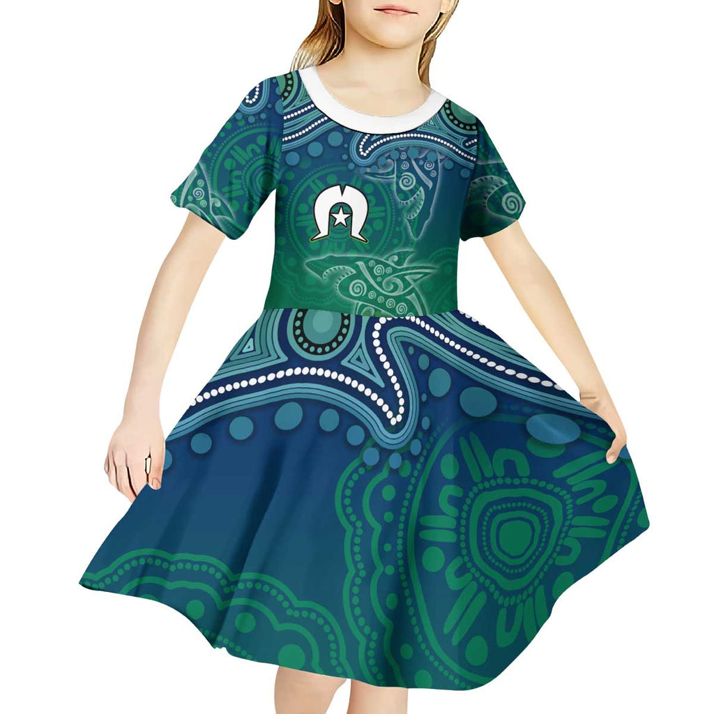 Torres Strait Islands Kid Short Sleeve Dress Shark Indigenous Australian Tribal Dot Art