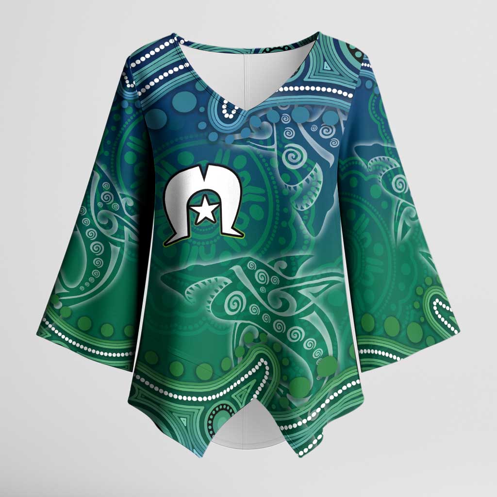 Torres Strait Islands Kimono Sleeve Blouse Shark Indigenous Australian Tribal Dot Art