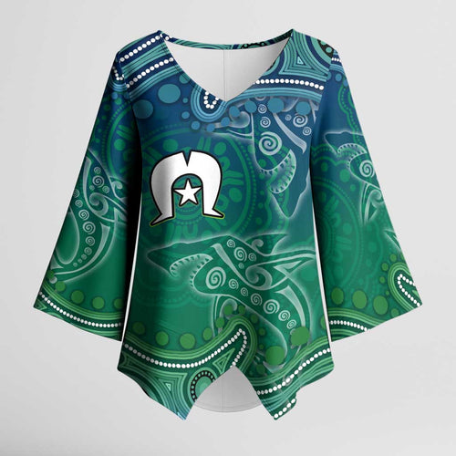 Torres Strait Islands Kimono Sleeve Blouse Shark Indigenous Australian Tribal Dot Art