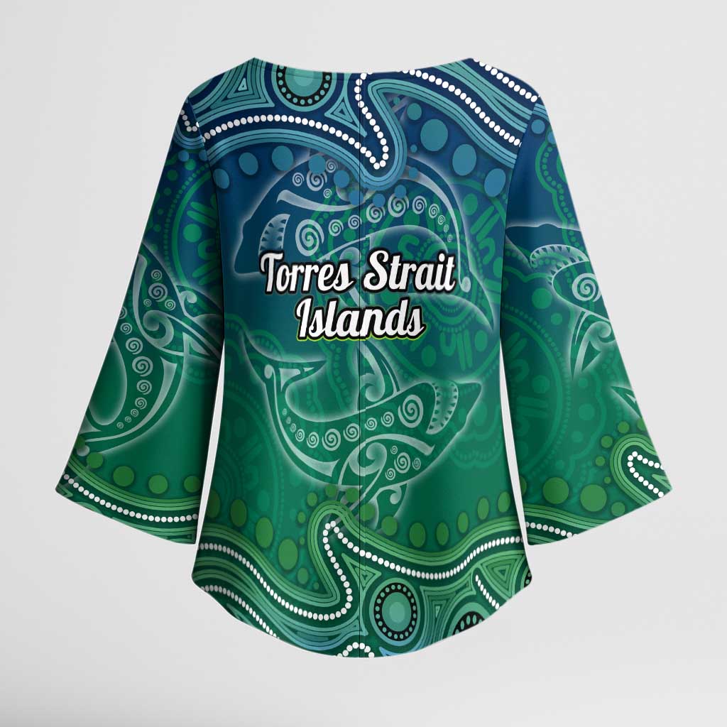 Torres Strait Islands Kimono Sleeve Blouse Shark Indigenous Australian Tribal Dot Art