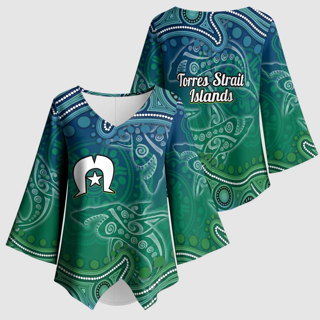 Torres Strait Islands Kimono Sleeve Blouse Shark Indigenous Australian Tribal Dot Art