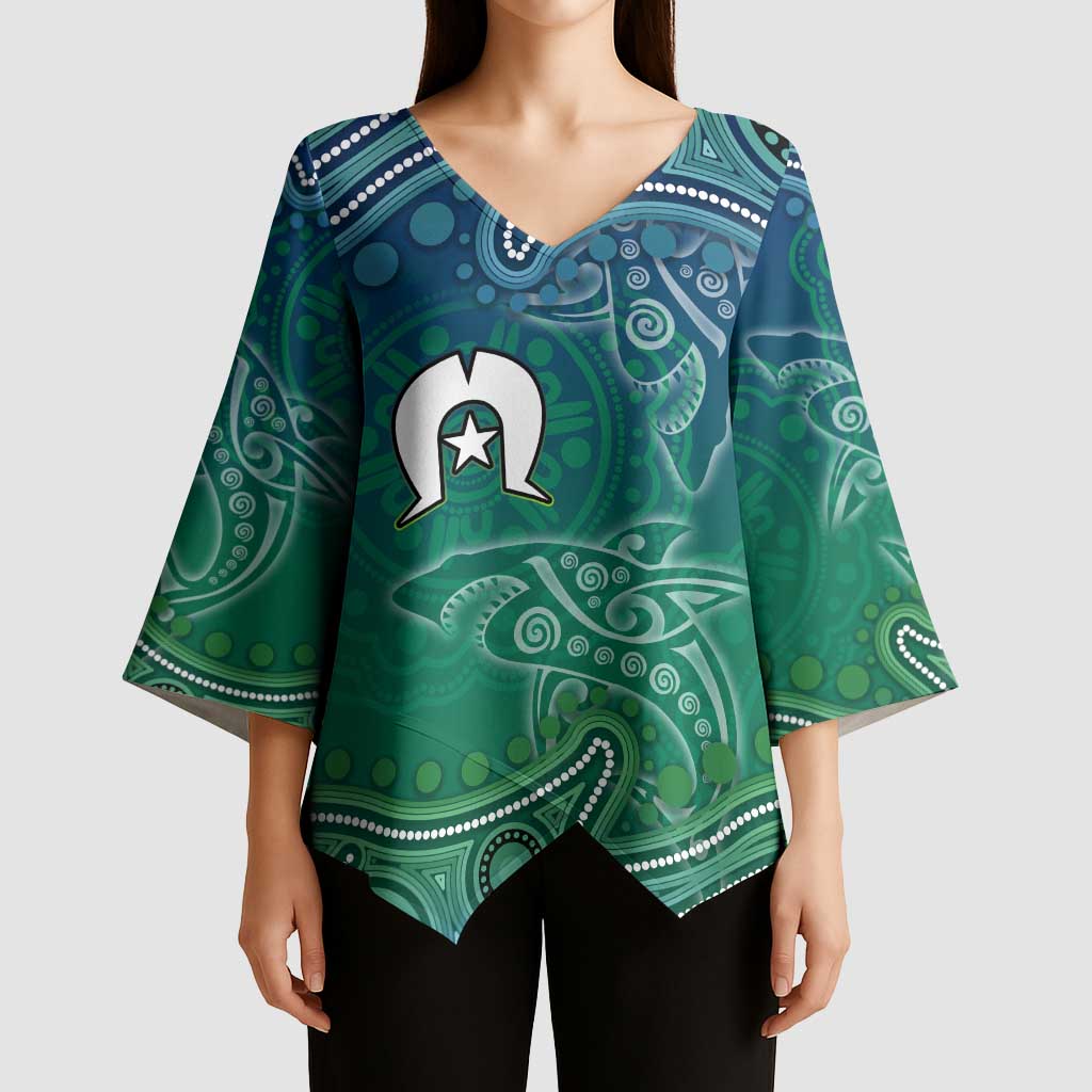 Torres Strait Islands Kimono Sleeve Blouse Shark Indigenous Australian Tribal Dot Art