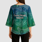 Torres Strait Islands Kimono Sleeve Blouse Shark Indigenous Australian Tribal Dot Art