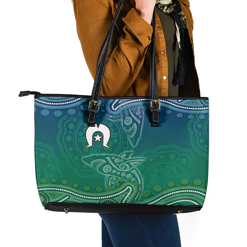 Torres Strait Islands Leather Tote Bag Shark Indigenous Australian Tribal Dot Art