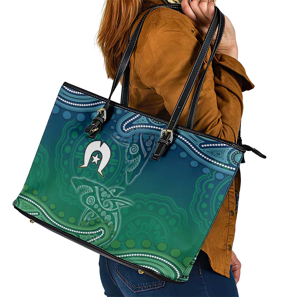 Torres Strait Islands Leather Tote Bag Shark Indigenous Australian Tribal Dot Art