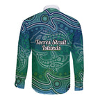 Torres Strait Islands Long Sleeve Button Shirt Shark Indigenous Australian Tribal Dot Art