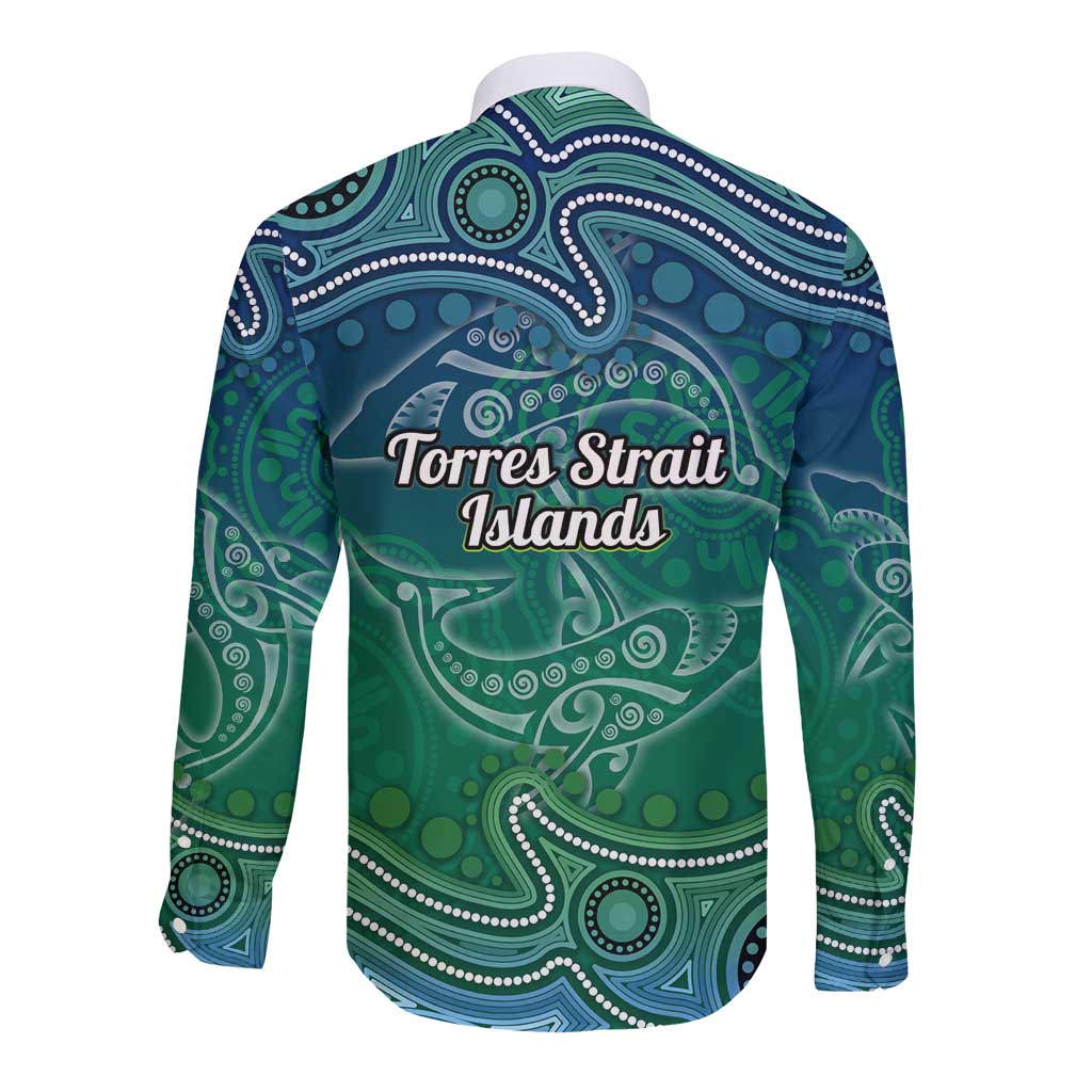 Torres Strait Islands Long Sleeve Button Shirt Shark Indigenous Australian Tribal Dot Art