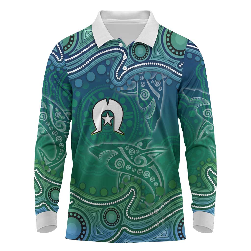 Torres Strait Islands Long Sleeve Polo Shirt Shark Indigenous Australian Tribal Dot Art