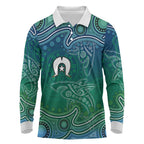 Torres Strait Islands Long Sleeve Polo Shirt Shark Indigenous Australian Tribal Dot Art