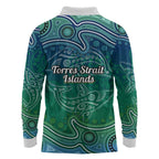 Torres Strait Islands Long Sleeve Polo Shirt Shark Indigenous Australian Tribal Dot Art