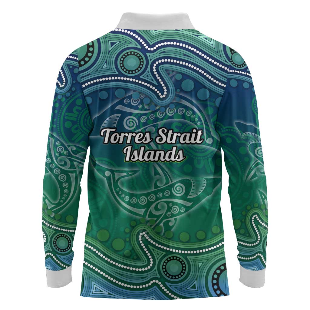 Torres Strait Islands Long Sleeve Polo Shirt Shark Indigenous Australian Tribal Dot Art