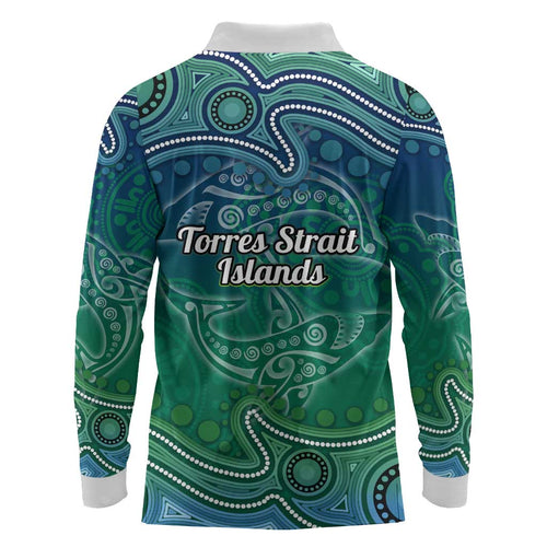 Torres Strait Islands Long Sleeve Polo Shirt Shark Indigenous Australian Tribal Dot Art