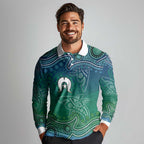 Torres Strait Islands Long Sleeve Polo Shirt Shark Indigenous Australian Tribal Dot Art