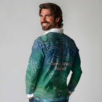 Torres Strait Islands Long Sleeve Polo Shirt Shark Indigenous Australian Tribal Dot Art